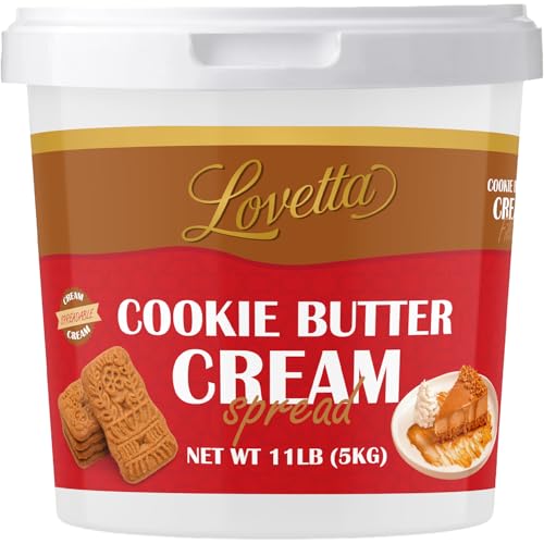 Lovetta Cookie Butter Cream Bulk 11lb (5kg) Tub – Smooth Gourmet Speculoos-Style Cookie Dessert Spread, Rich Spiced Cookie Filling for Pastries, Cakes, Crepes & Bakeries – Ready to Use