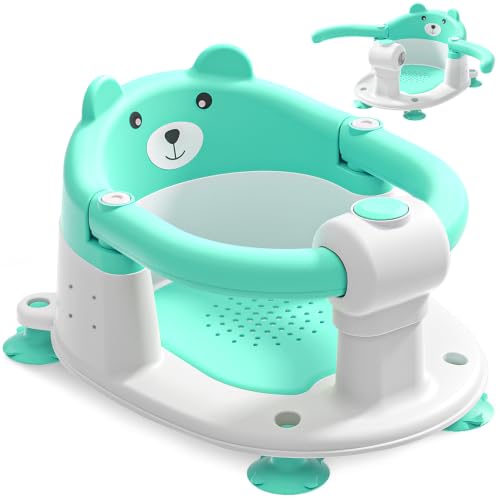 Baby Bath Seat for Babies 6 Months &amp; up, Non-Slip Toddler Bath Seats for Babies Sitting Up, Safe Infant &amp; Newborn Bathtub Chair with 4 Suction Cups &amp; Soft Cushion for Shower,Mint