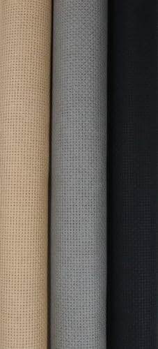 Image of KCS 3 pc of 15 inch x 18 inch(38cmx45cm) 16 Count Cross Stitch Cotton Aida Cloth Needlework Rolled Fabric Box,16CT,Khaki+Medium Grey+Black