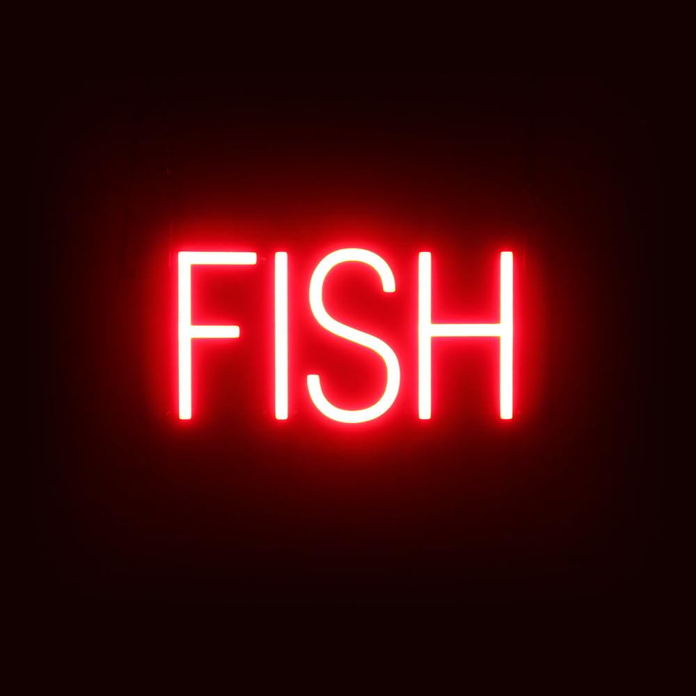 SpellBrite LED Neon FISH Sign for Business - Red, 14" x 6"