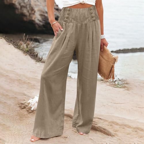 Womens Casual Pants Straight Leg Pants Elastic High Waist Long Pants Soft Comfy Work Trousers Lounge Pants Pockets2