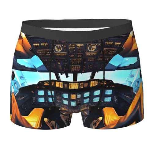 WURTON Airplane Cockpit Print Men's Boxer Briefs Trunks Underwear Athletic Underwear Moisture-Wicking Performance