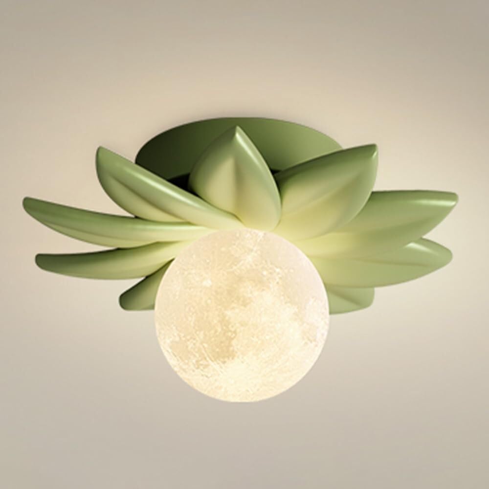 KXEcoLife Semi Flush Mount Ceiling Light Modern Hallway Moon Design Lamp Flower Resin Fixture 7.8 Inch Nordic for Entryway Balcony G9(Green Color)