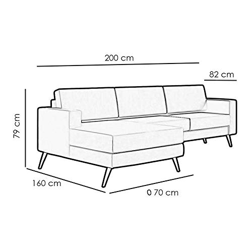 Sofá 3 Lugares Living com Chaise Esquerdo Pés e Base em Madeira Linho Cotton Cinza