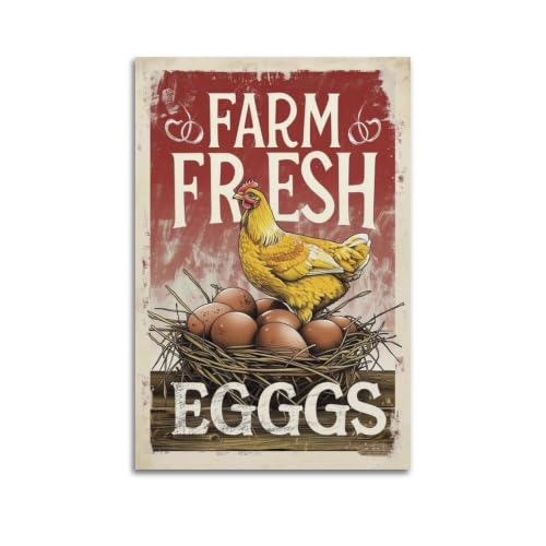 Toile vintage Farm-Fresh-Eggs_04 grand format pour décoration murale raffinée