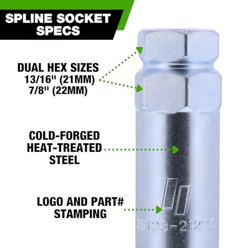Image of DPAccessories 6-Spline Tool Socket Adapter for Large Duplex Spline Lug Nuts - Replaces D5110K (13 /16 inch & 7 /8 inch Hex) - Pack of 1 - DST23-2122Z /001