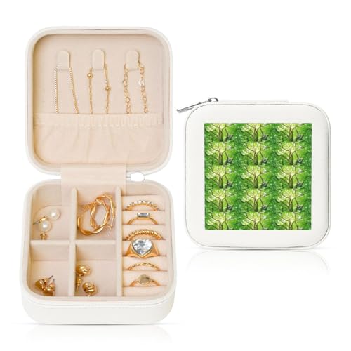 ENGhjes Joyero pequeño con estampado de árbol de alcanfor verde, cajas de joyería de viaje, mini vitrina portátil para almacenamiento de joyas para mujeres