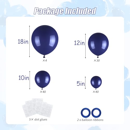 Image of 114pcs Navy Blue Balloons, 18 12 10 5 inch Nile Blue Balloons Garland Arch kit, Different Sizes Navy Balloon for Graduation Wedding Baby Shower Birthday Party Decorations