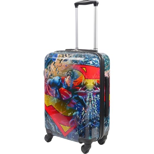 DC Comics Superman 21 Inch Kids Carry On Luggage, Hardshell Rolling Suitcase with Spinner Wheels, Multi