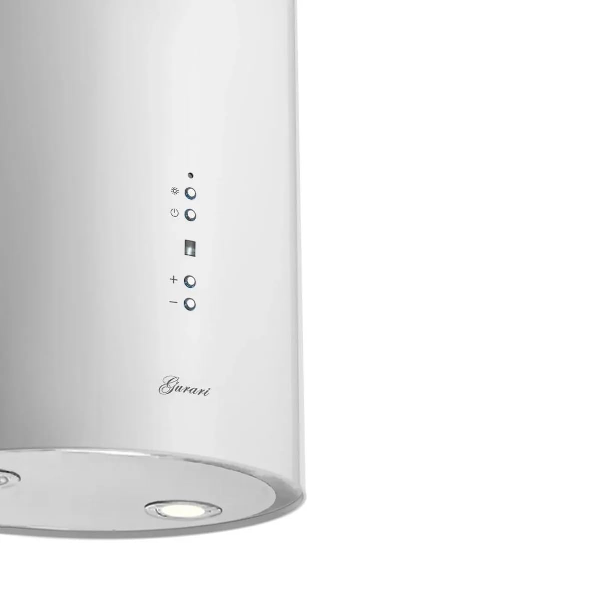 GURARI Cappa aspirante a isola GCH I 385 36 WH Prime, 36 cm, bianca, cappa da soffitto, 1000 m³/h, 4 livelli, display, illuminazione a LED, aspirazione del bordo