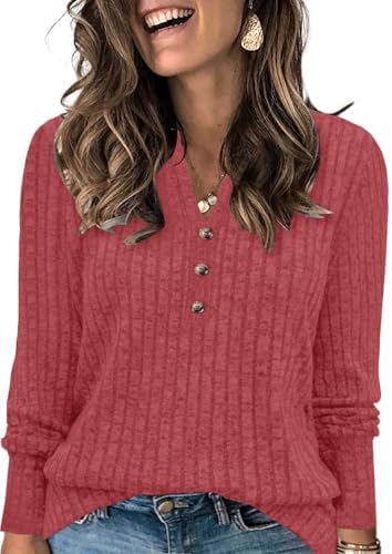 Plus Size Tops for Women Long Sleeve V Neck Button Down Shirts Casual Loose Tunic Sweaters Fall Winter Outfits L-4XL