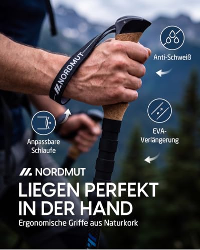 NORDMUT® Wanderstöcke Teleskop aus stabilen Aluminium oder Carbon - Leichte Nordic Walking Stöcke Damen und Herren - Komfortable Korkgriffe… – Ansicht 5