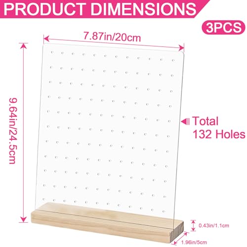 LOSYHU 3 Pack Acrylic Enamel Pin Display Stand with Wood Base, Tabletop Pin Organizer Display Storage Stand Acrylic Enamel Pin Display Holder for Badges Pins Collectible, Hold up to 132 Pins