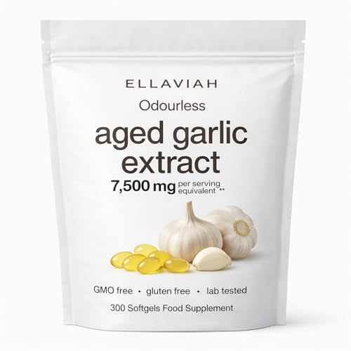 ELLAVIAH Odourless Aged Garlic Extract 500mg | 300 Softgels | 15:1 Concentrated Extract Equivalent to 7 500mg Whole Garlic | Daily Wellness Support | Non-GMO Gluten-Free