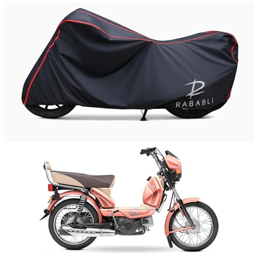 Image of Waterproof Bike Body Cover Compatible for | TVS XL100 Comfort i-Touch | Taffeta Fabric, Red Piping Design, Bottom Elastic Fit | Dustproof, Sun UV & Rain Protection for All Bikes