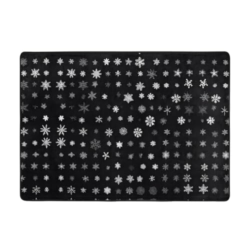 Black & White Big Snow Print Living Room Anti Slip and Absorbent Carpet, Indoor Bedroom Bed Floor Mat, Ultra Soft Washable Carpet 80x58 in