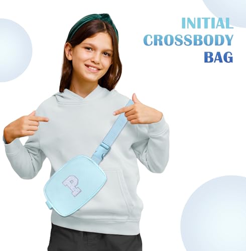 Image of COSHAYSOO Personalized Valentines Birthday Gifts for 6 7 8 9 10 11 12 Year Old Girl Tween Preteen, Initial Letter Fanny Pack for Girls Fashion Crossbody Purse Belt Bag Blue P