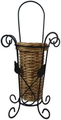 Wicker Basket Style Silk Flower Vase with Stand - Beige