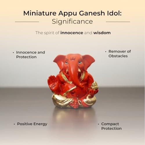 Image of Divine Hindu Miniature Appu Ganesh Idol | Small Murti for Car Dashboard, Home Decor, Office Table, Pooja | Spiritual Gift Item for Housewarming | Ganesh Chaturthi & Diwali Gift | 7 cm