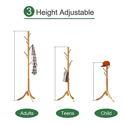 Kiplant Coat Rack Freestanding, Bamboo Wood Coat Stand With 8 Hooks,3 Adjustable Size,Easy Assembly No Tools Required, Coat Tree Hanger Stand For Coatsscarves In Hallway #TOP1