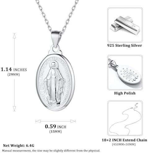 Virgin Mary Necklace 925 Sterling Silver Religious Christian
