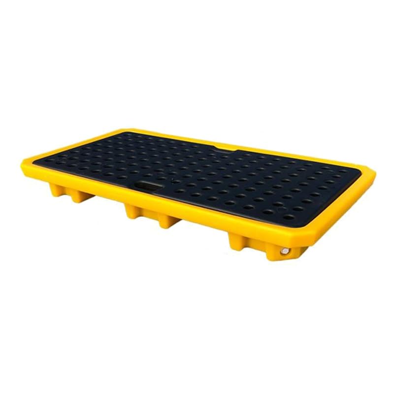 PFCDZDU Spill Containment Platform, Paint Bucket Modular Polyethylene Pallet with Drain, LeakproofTray for Factory Garage Kitchen, 1/2 Drum Capacity(Yellow-2 pcs,130x69x15cm)