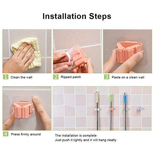 Image of KANAJI HUB Plastic Mop Holder and Broom Holder Wall Mounted Self Adhesive Broom Stick Holder, Anti-Slip Broom Organizer, Multifunction Mop & Broom Stand for Kitchen, Bathroom, Home (Multicolor) (2)