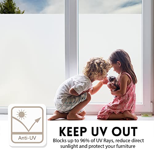 Kespen Frosted Window Privacy Film Heat Control Uv Sun Blocking Glass Stickers Static Cling Non Adhesive Door Coverings Decals For Bathroom Home Office, White Matte, 35.4 Inch X 16.4 Feet #TOP2