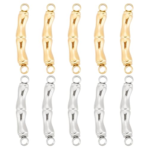 UNICRAFTALE 10Pcs 2 Colors Bamboo Connector Charms Stainless Steel Connector Charms Bamboo Stick Links Charms Double Loop Cute Links Charms for DIY Bracelet Necklace Jewelry Making