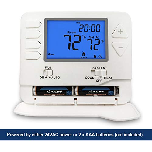 Electeck Thermostat, 5-1-1 Day Programmable, Large Digital Lcd Display, Compatible W/Single Stage Electrical And Gas System, Up To 1 Heat/1 Cool, White #TOP3