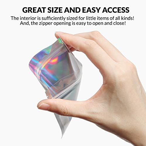 Mylar Bags With Ziplock 4 X 6" | 100 Bags | Rainbow Holographic | Sealable Heat Seal Bags For Candy And Food Packaging, Medications And Vitamins | For Liquid And Solids (4" X 6") #TOP2