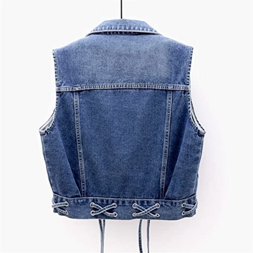 Chaqueta de mezclilla sin mangas para mujer chaleco vaquero corto azul oscuro XXL 3