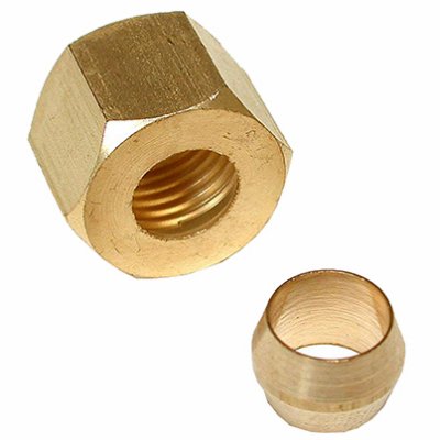 Larsen 17-6115 Pipe Fitting, Compression Nut & Sleeve, Brass, 1/4 In. - Quantity 6