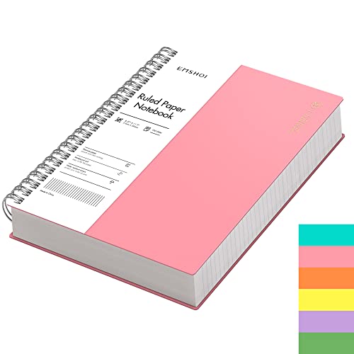 Emshoi A4 Spiral Notebook College Ruled Lined Journal, 11.2" X 8.27", 300 Pages, 100Gsm Thick Paper, Waterproof Softcover, Twin-Wire Binding, Sticky Notes, Pink #TOP16