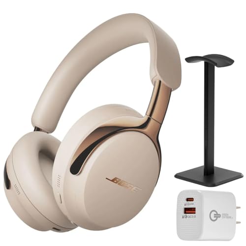 Bose (2nd Gen QuietComfort Ultra Bluetooth Headphones, Wireless Headphones with Spatial Audio, Over Ear Noise Cancelling with Mic, Up to 30 Hours of Play time + 20W Wall Charger (Driftwood Sand)