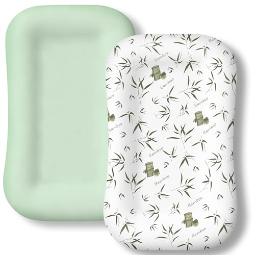 Baby Lounger Cover 2 Pack - Silky Soft Bamboo Viscose Infant Lounger Cover, Breathable & Moisture-Wicking Newborn Lounger Slipcover for Baby Boys Girls, Fits Azopesy& Most Loungers, Green