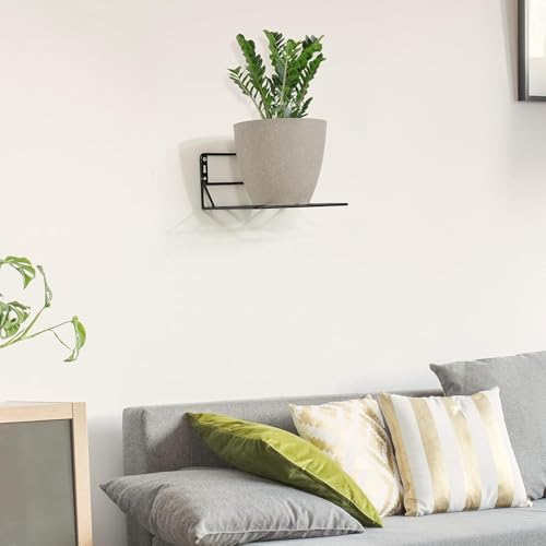 Image of Wall Mounted Metal Plant Stand - Iron Flower Pot Holder Shelf for Balcony, Garden & Indoor Decor - Pack of 2 (27x27x14 cm) (Black)