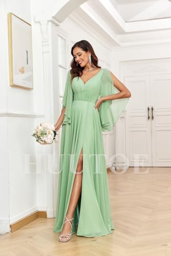 Flowy Chiffon Mother of Bride Dresses for Wedding V Neck Long Formal Dresses for Women Wedding Guest with Slit2
