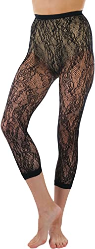 Image of ToBeInStyle Women's Single Floral Lace Fishnet Tights Footless & Stirrup Design