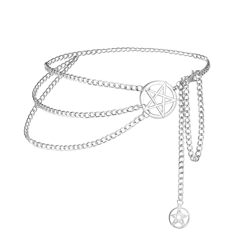 Manfnee Metal Chain Belt for Women Y2K Waist Belt Chunky Belly Link Belt Waist Chain Belts for Jeans Dress