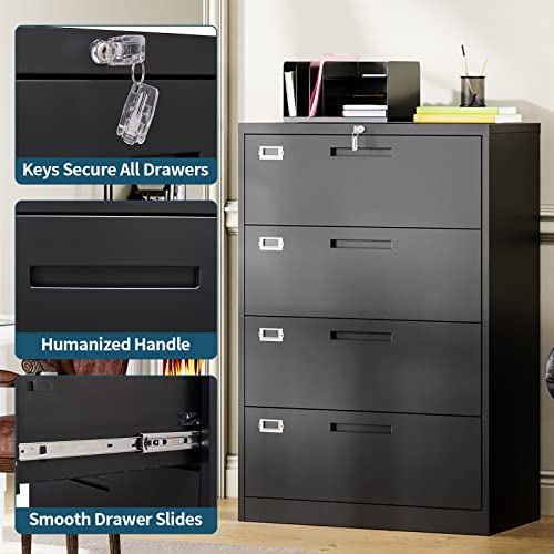 Miiiko Lateral File Cabinet 4 Drawer, Office Filing Cabinet With Lock, Large Deep Drawers Locked By Keys, Metal Storage File Cabinet For Hanging Files Letter/Legal/F4/A4 Size #TOP2
