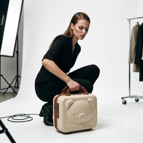 Image of Vanity Case for Women - Hard Shell Cosmetic Travel Bag | Portable Makeup Box | Small Suitcase Style Organizer for Travel, Waterproof & Lightweight-Beige-Pack of 1