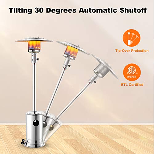 Legacy Heating 48000 BTU Outdoor Propane Patio Heater, Tainless Steel Outside Space Gas Heater with Wheels, Standing Patio Floor Air Heater, for Commercial, Residential, Garden, Porch, Party, Deck