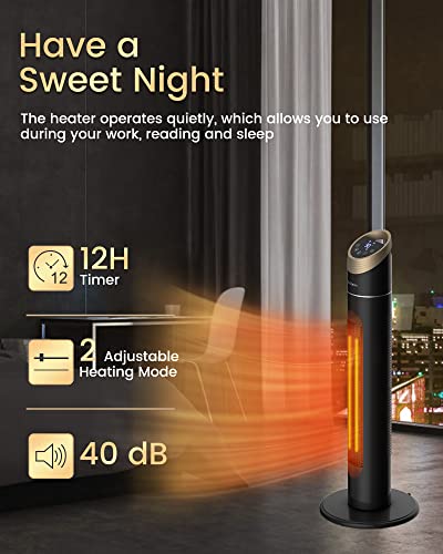 Electric Space Heater For Indoor Use, 34" Quiet Heating Space Heater For Large Room With Remote, 3 Modes, Overheating & Tip-Over Protection, Oscillating Ceramic Tower Heater For Garage, Home Office #TOP5