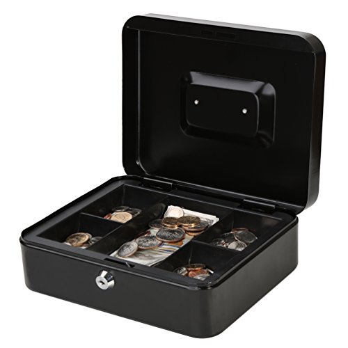 Metal Cash Box With Money Tray, Decaller Money Box With Key Lock For Security, Black, 9 4/5" X 7 4/5" X 3 1/2" #TOP1