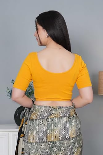 Image of Mlada V-Neck Stretchable Saree Blouse Top for Women | Slim Fit Short Sleeves Solid Cotton Blouses | Readymade Saree Blouses for Women Festive & Ethnic | Blouse Crop Top
