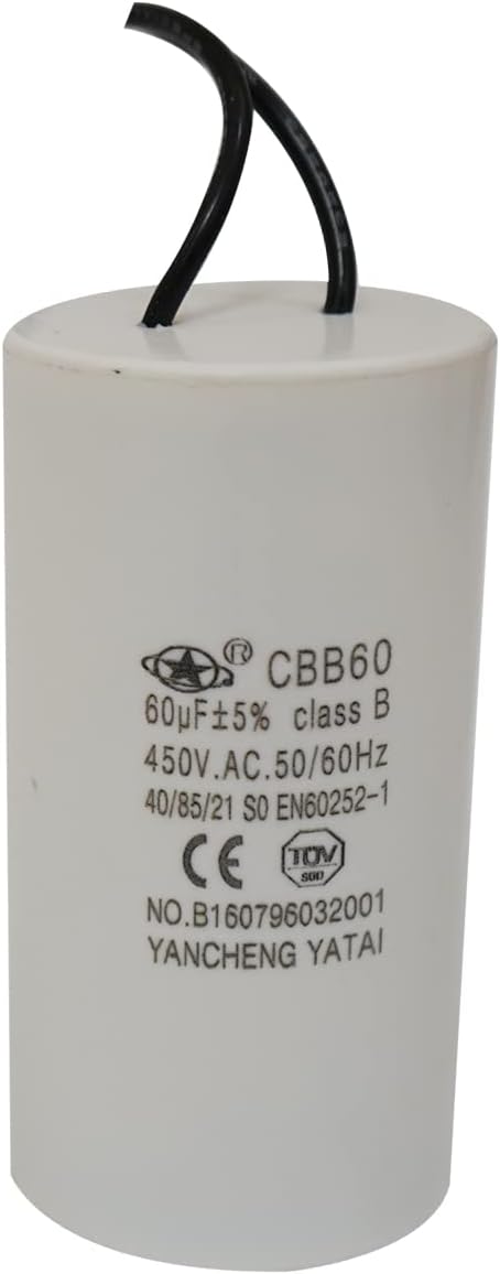 Yancheng Yatai CBB60 Operating Capacitor 60uF 450V AC 2-Wire 50/60Hz Cylinder 50x95mm, Used for Motor Blower air Compressor and air Conditioner Compressor Replacement Part.