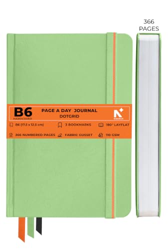 Image of NEORAH -B6 DOTTED | 368 Pages - 110 Gsm | PAGE A DAY JOURNAL (17.5 X 12.5 cm)-Hardcover Dot Grid Notebook |Back Pocket |3 Silk Book Mark - Completely HANDMADE for Journaling,writing - LIGHT GREEN