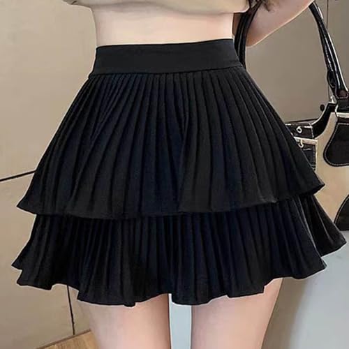 Pleated Short Skirts for Women Mini Ruffle Skirt Y2k Flowy High Waisted Skirt Stretchy Layered Skater Skirts3