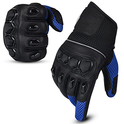Hand Fellow Guantes de Moto de Verano para Hombre, Guantes de Moto, Guantes Todoterreno, ATV (Blue, Large)